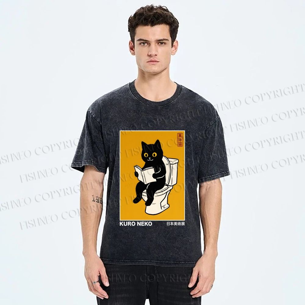 Unisex Kuro Neko Bathroom Edition Printed Washed Tee