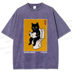 Unisex Kuro Neko Bathroom Edition Printed Washed Tee