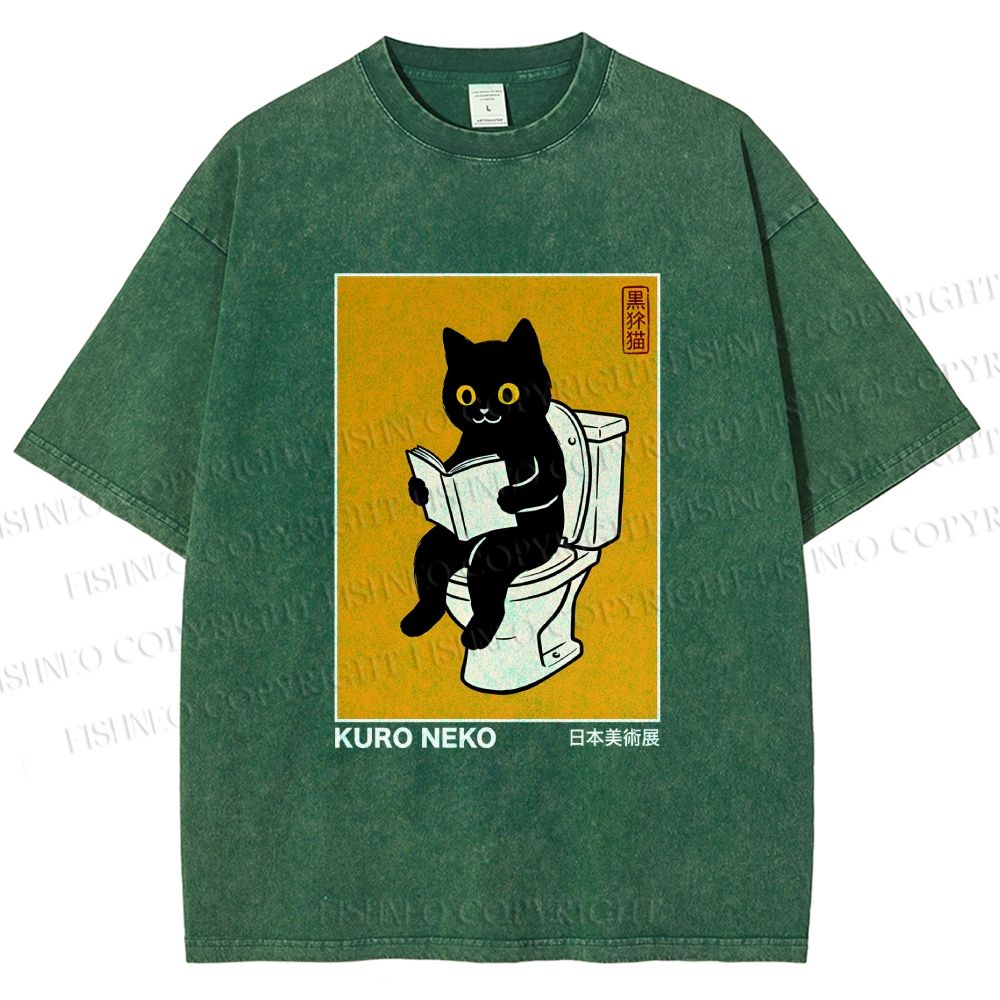 Unisex Kuro Neko Bathroom Edition Printed Washed Tee
