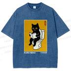 Unisex Kuro Neko Bathroom Edition Printed Washed Tee