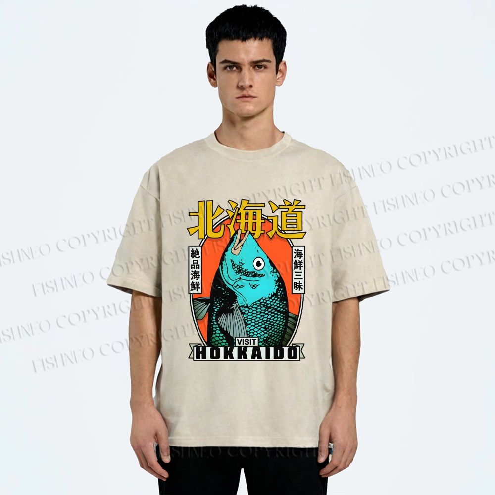 Unisex Visit Hokkaido Printed Washed Tee