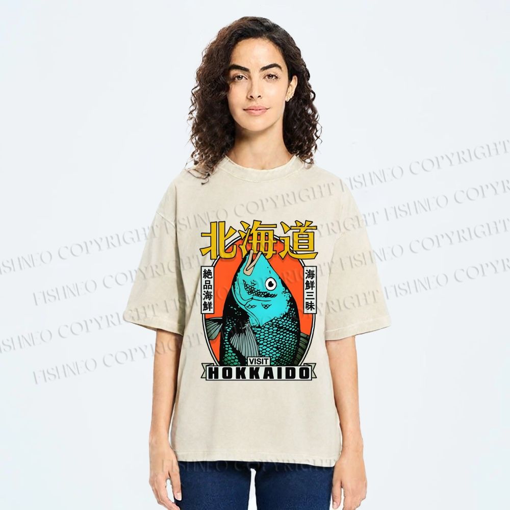 Unisex Visit Hokkaido Printed Washed Tee