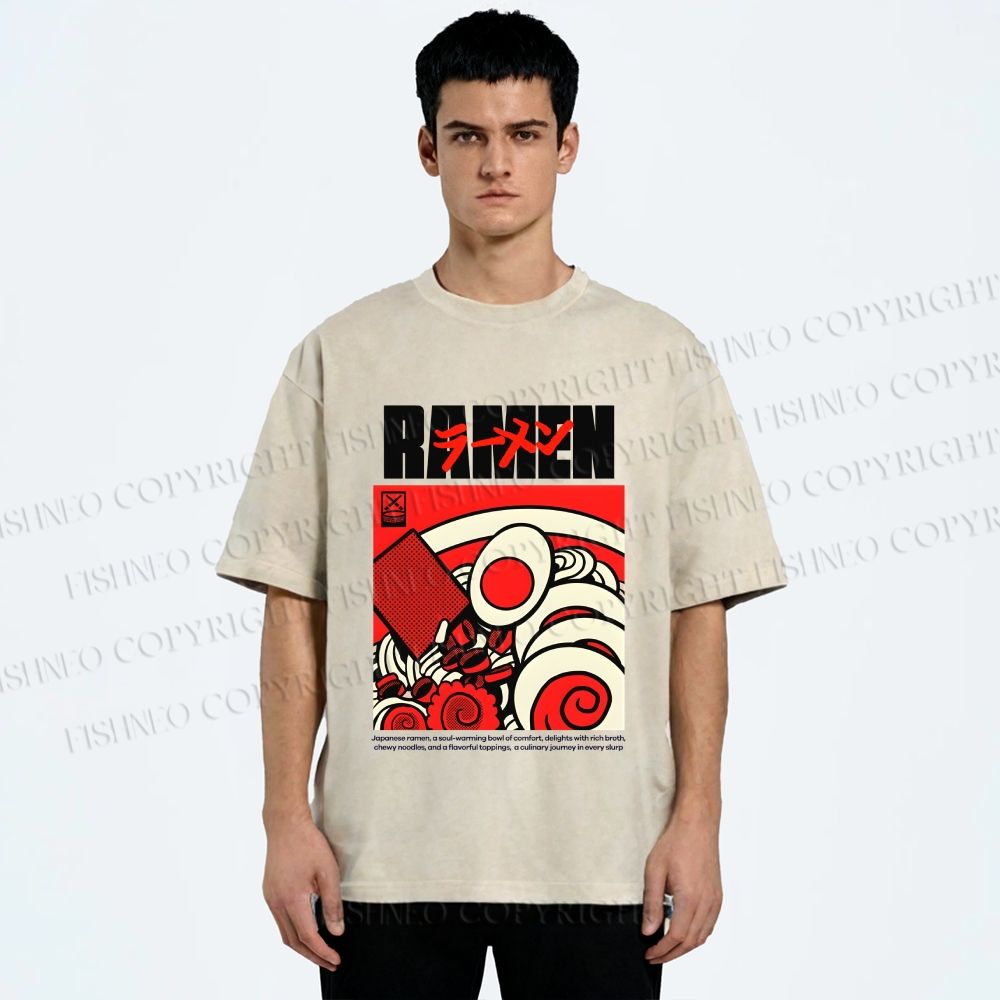 Unisex Ramen Culture Printed Washed Tee