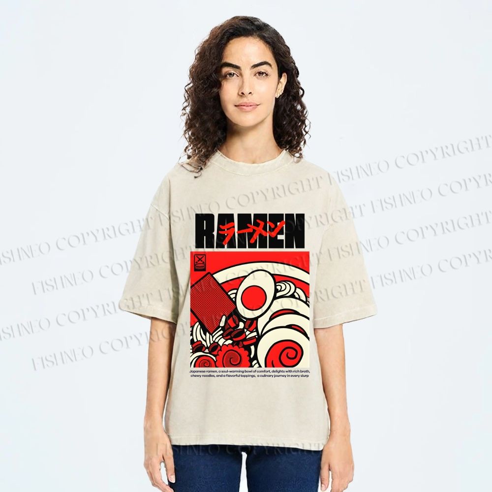 Unisex Ramen Culture Printed Washed Tee