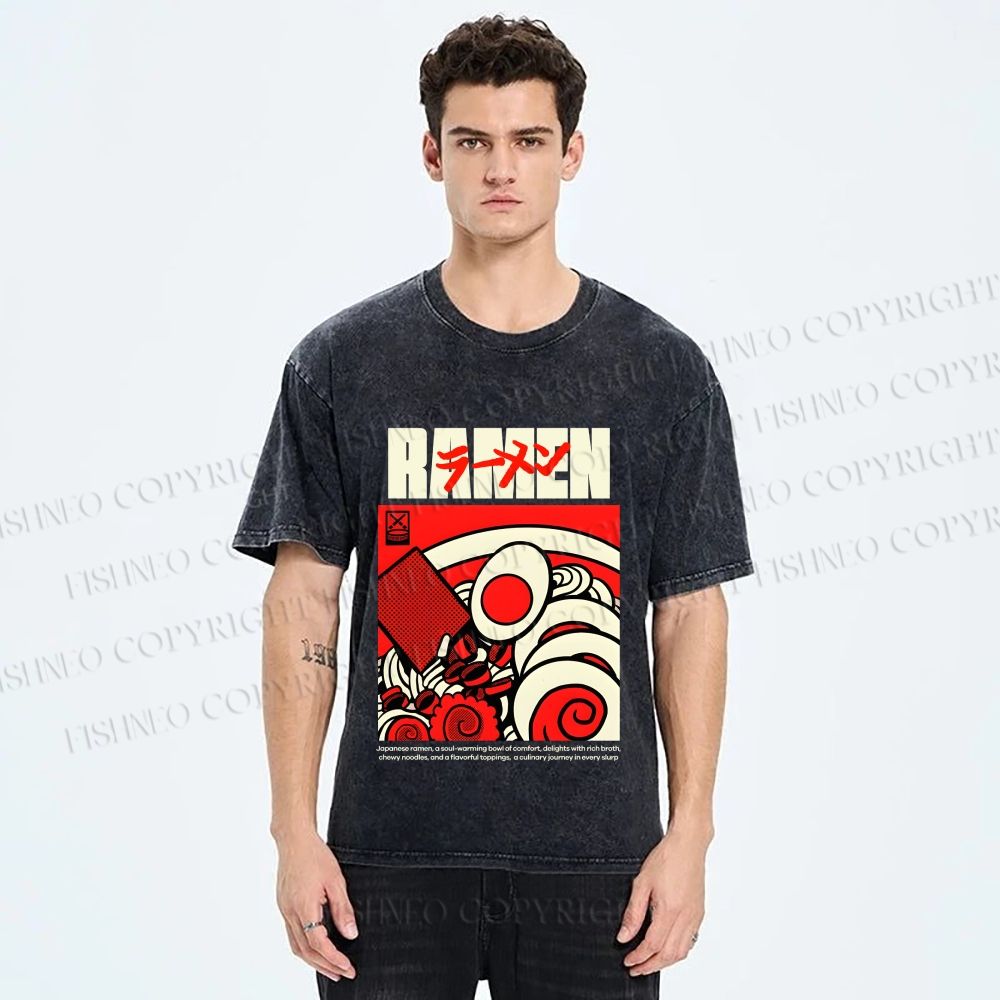 Unisex Ramen Culture Printed Washed Tee