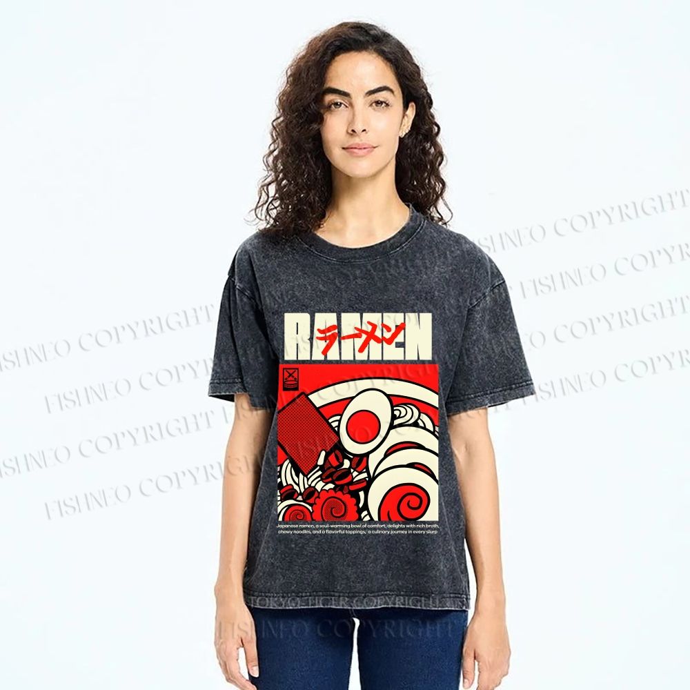 Unisex Ramen Culture Printed Washed Tee