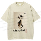 Unisex Sumi-e Cat Printed Washed Tee
