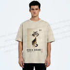 Unisex Sumi-e Cat Printed Washed Tee