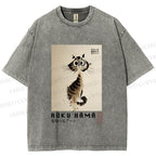 Unisex Sumi-e Cat Printed Washed Tee