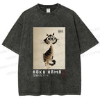 Unisex Sumi-e Cat Printed Washed Tee