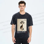 Unisex Sumi-e Cat Printed Washed Tee