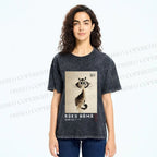 Unisex Sumi-e Cat Printed Washed Tee