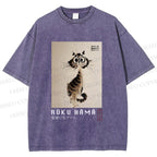Unisex Sumi-e Cat Printed Washed Tee