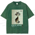 Unisex Sumi-e Cat Printed Washed Tee