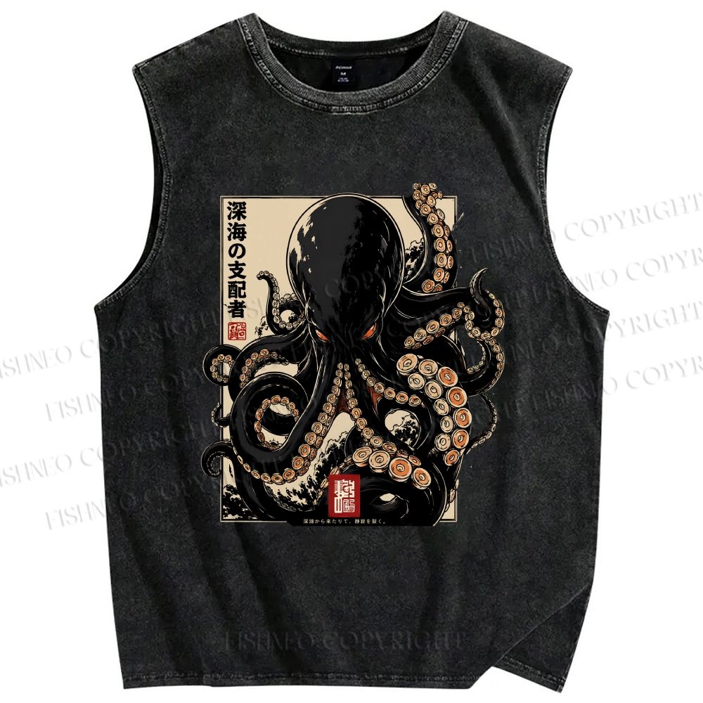 Unisex Octopus Printed Washed Tank Top
