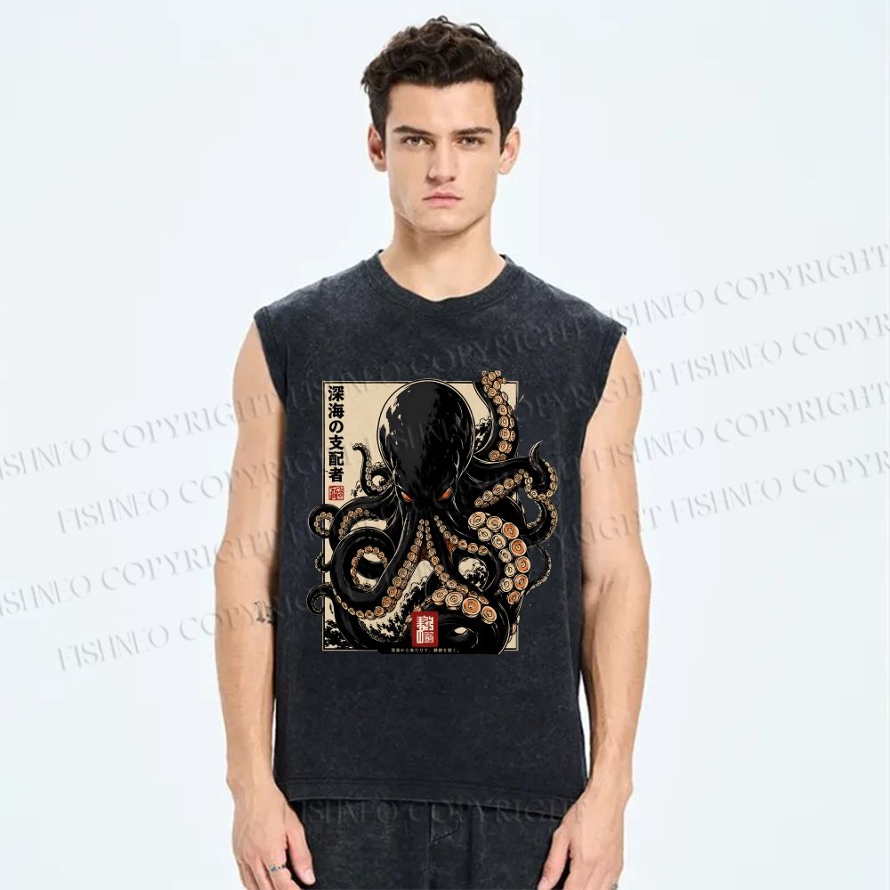 Unisex Octopus Printed Washed Tank Top