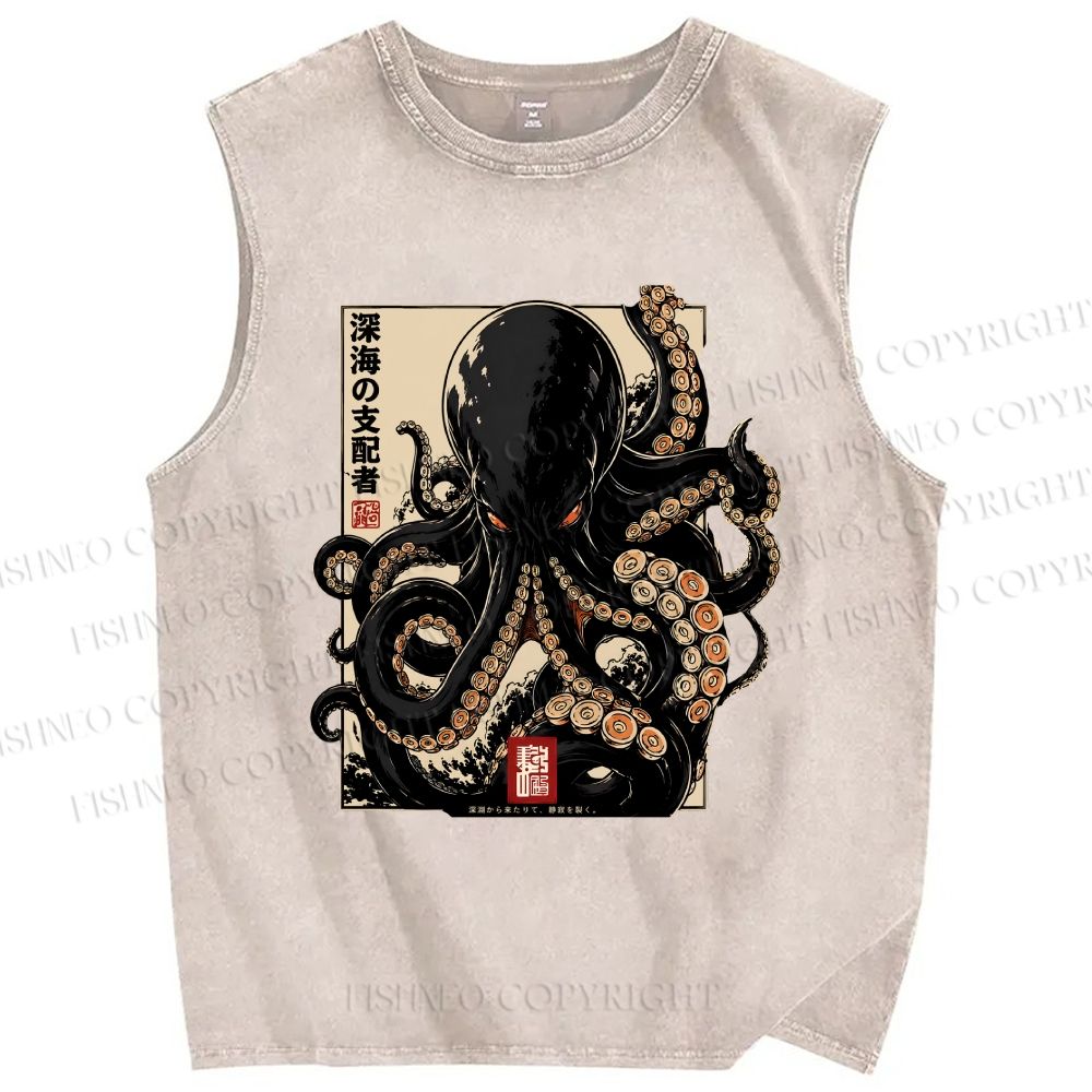 Unisex Octopus Printed Washed Tank Top