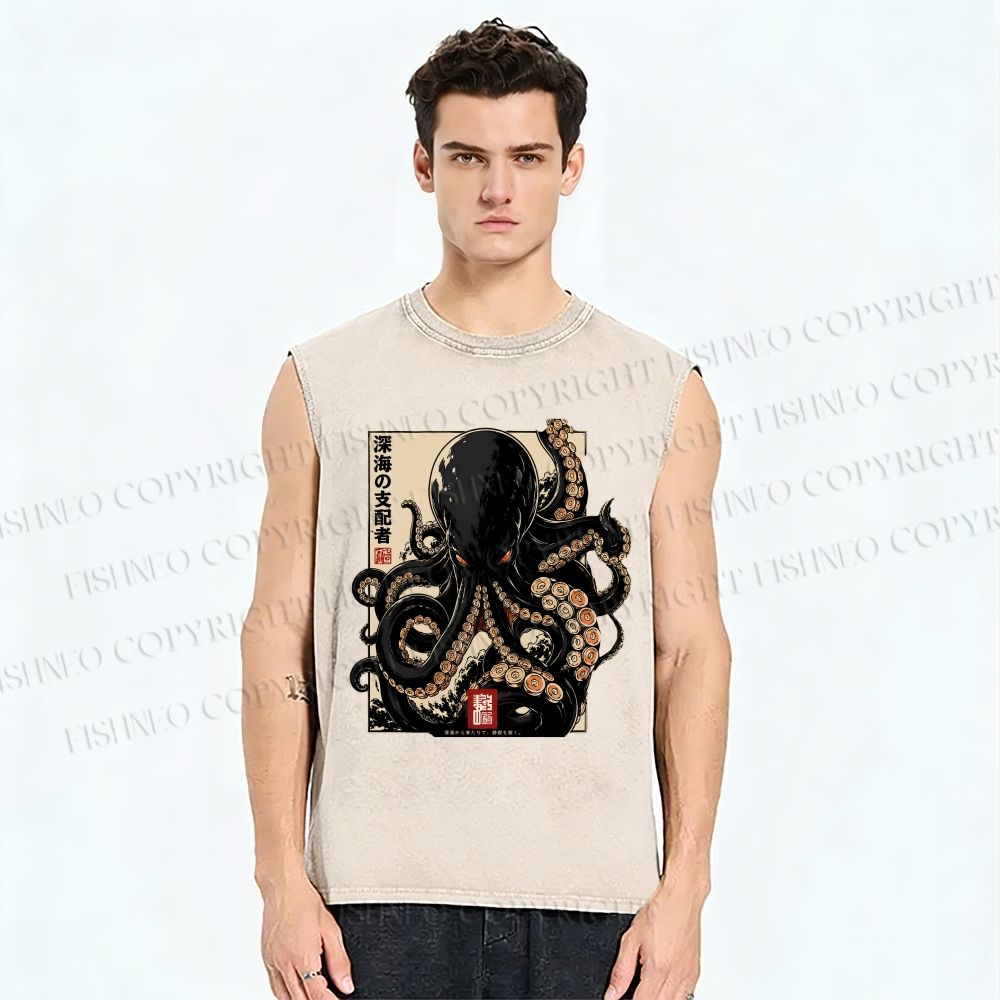 Unisex Octopus Printed Washed Tank Top