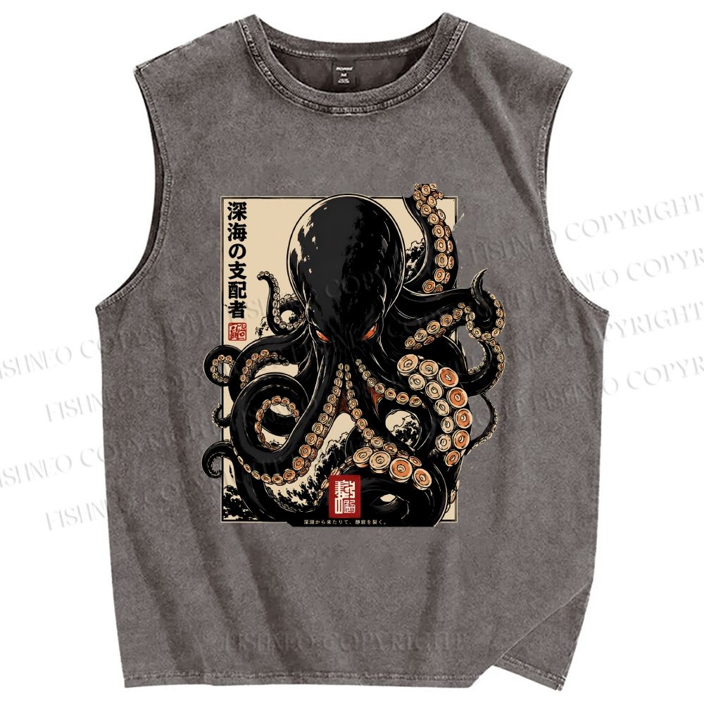 Unisex Octopus Printed Washed Tank Top