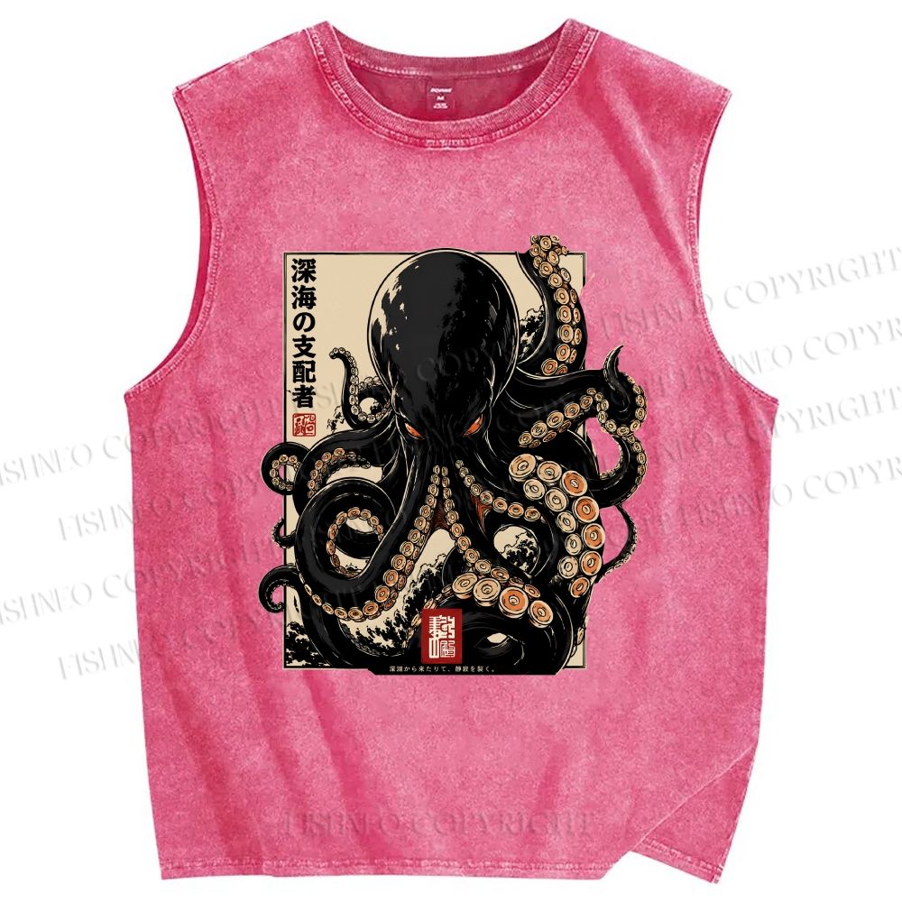 Unisex Octopus Printed Washed Tank Top