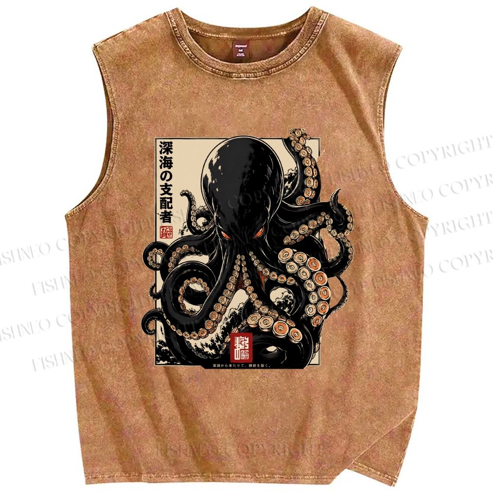 Unisex Octopus Printed Washed Tank Top