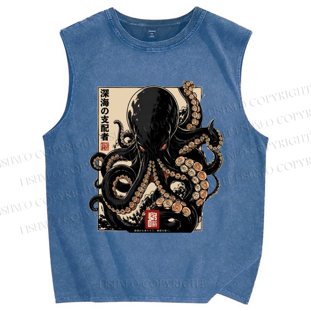 Unisex Octopus Printed Washed Tank Top