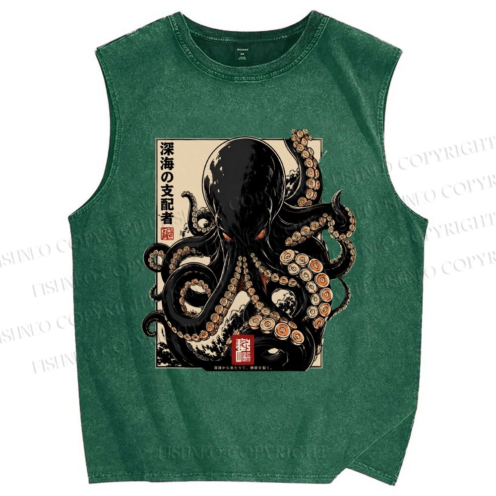 Unisex Octopus Printed Washed Tank Top