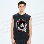 Unisex Cat Printed Washed Tank Top
