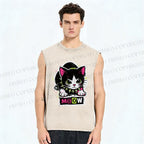 Unisex Cat Printed Washed Tank Top