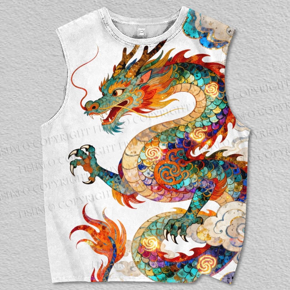 Unisex Multicolor Dragon Printed Tank Top