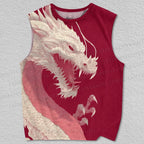 Unisex Pink White Dragon Sculpture Printed Tank Top
