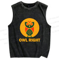 Unisex Geometric Owl Right Printed Washed Tank Top