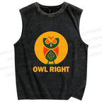 Unisex Geometric Owl Right Printed Washed Tank Top