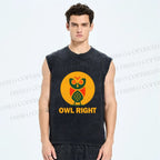 Unisex Geometric Owl Right Printed Washed Tank Top