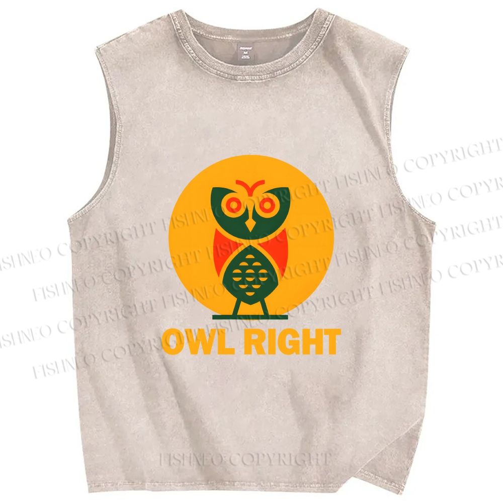 Unisex Geometric Owl Right Printed Washed Tank Top