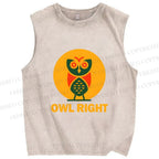 Unisex Geometric Owl Right Printed Washed Tank Top