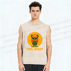 Unisex Geometric Owl Right Printed Washed Tank Top