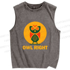 Unisex Geometric Owl Right Printed Washed Tank Top