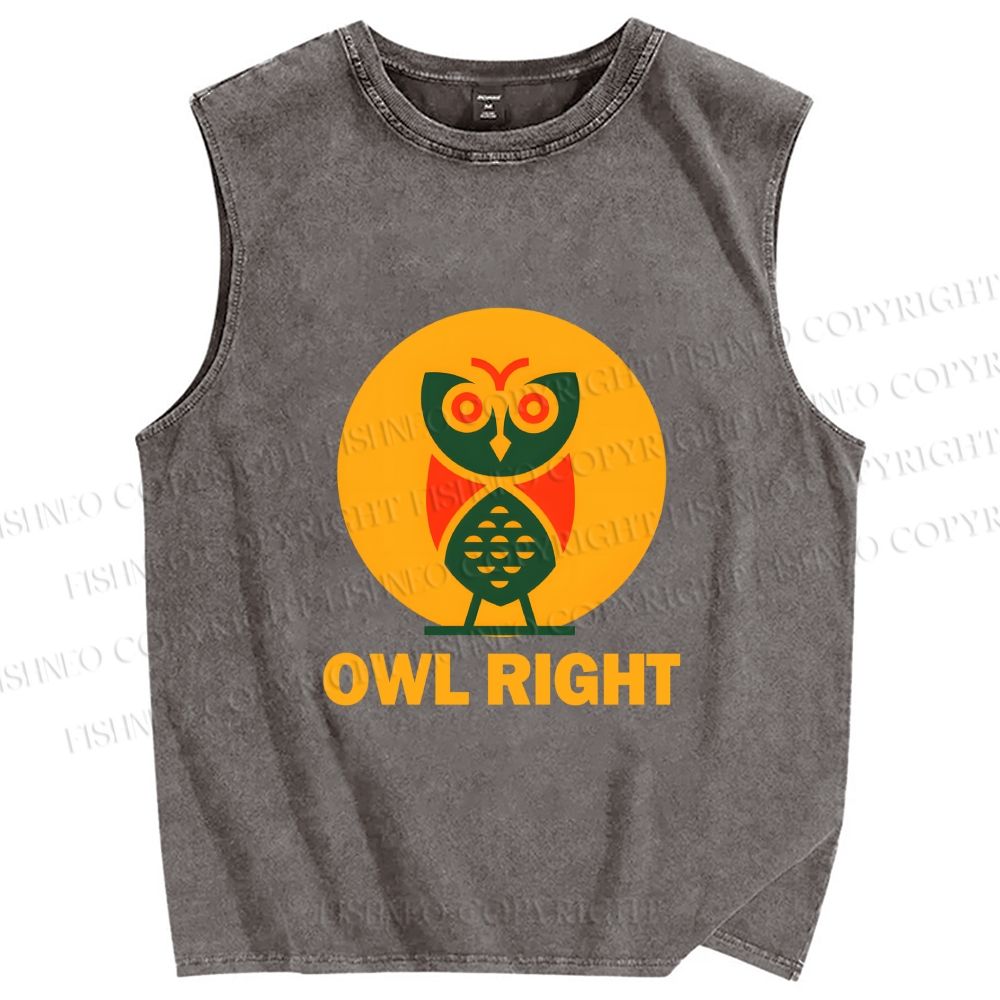 Unisex Geometric Owl Right Printed Washed Tank Top