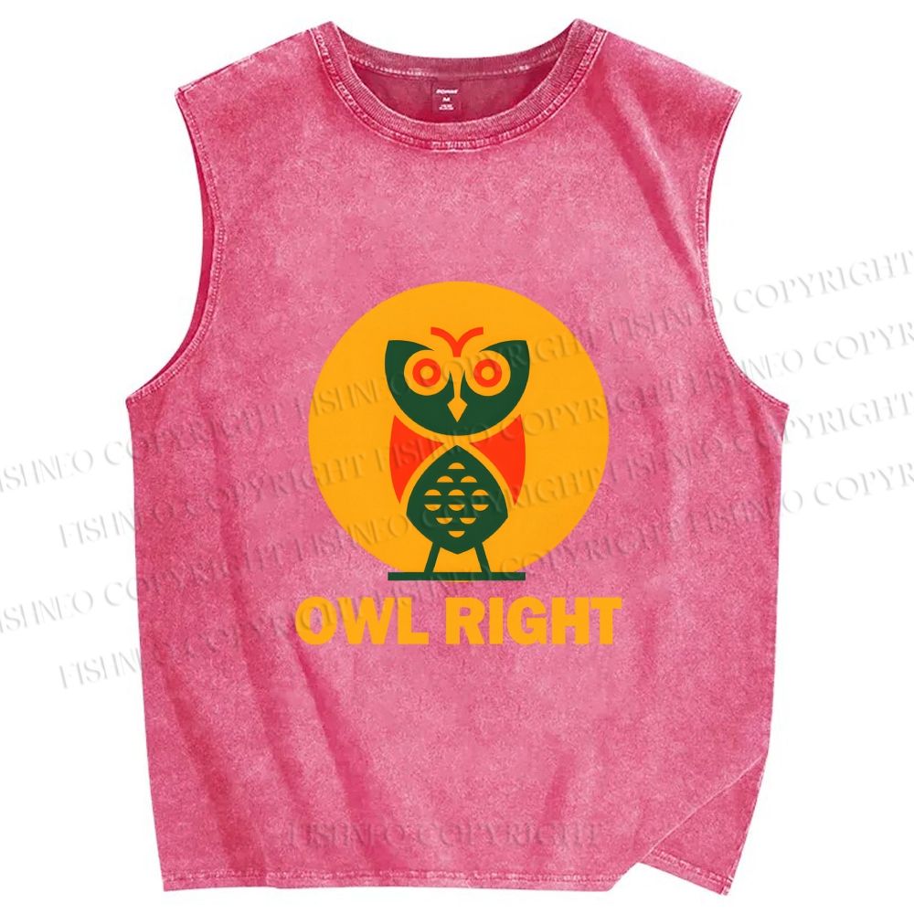 Unisex Geometric Owl Right Printed Washed Tank Top