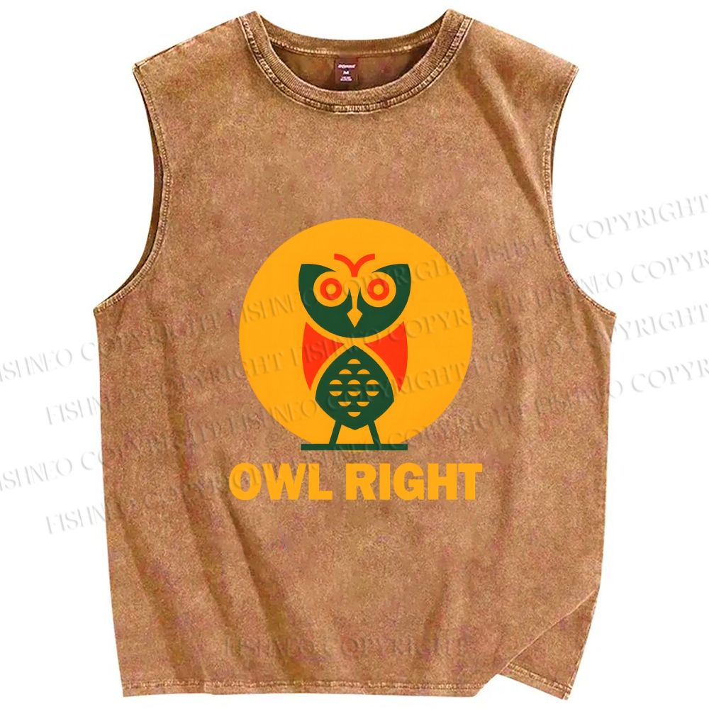 Unisex Geometric Owl Right Printed Washed Tank Top