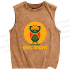 Unisex Geometric Owl Right Printed Washed Tank Top