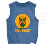 Unisex Geometric Owl Right Printed Washed Tank Top