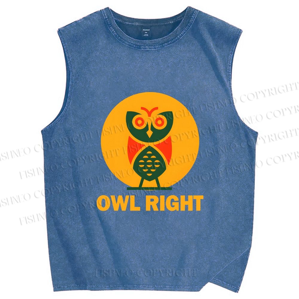 Unisex Geometric Owl Right Printed Washed Tank Top