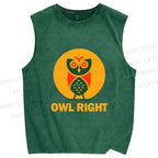 Unisex Geometric Owl Right Printed Washed Tank Top