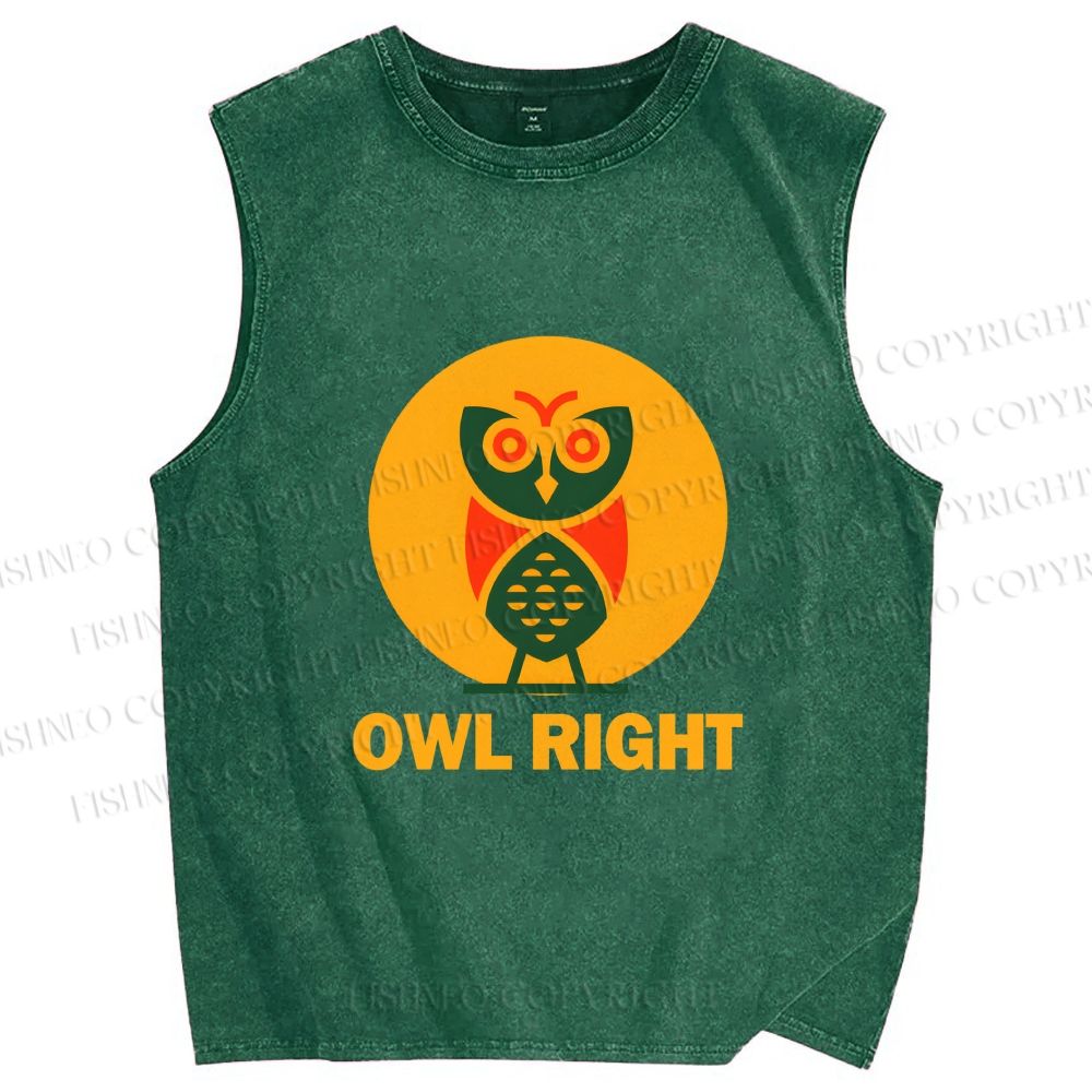Unisex Geometric Owl Right Printed Washed Tank Top