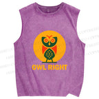 Unisex Geometric Owl Right Printed Washed Tank Top
