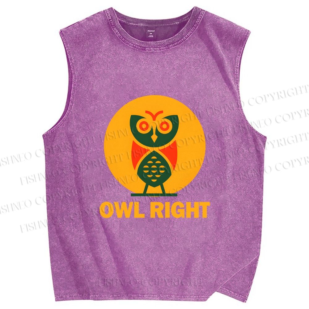 Unisex Geometric Owl Right Printed Washed Tank Top