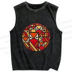 Unisex Geometric Owl in Round Printed Washed Tank Top
