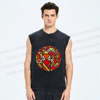 Unisex Geometric Owl in Round Printed Washed Tank Top